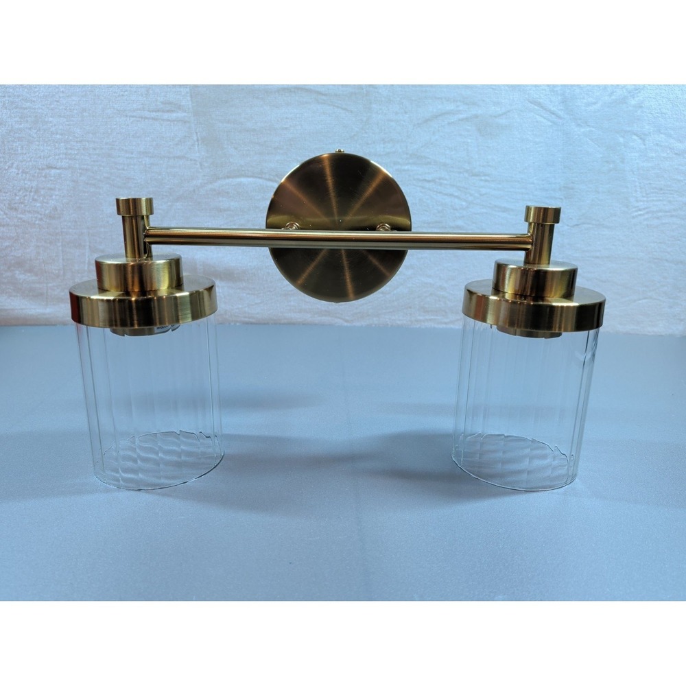 Modern 2-Light Vanity Sconce Brushed Brass Fluted Glass Wall Light Fixture - Picture 5 of 11